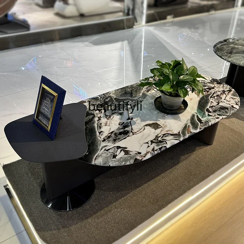 

Elephant white marble Italian high-end coffee table high-end light luxury living room oval