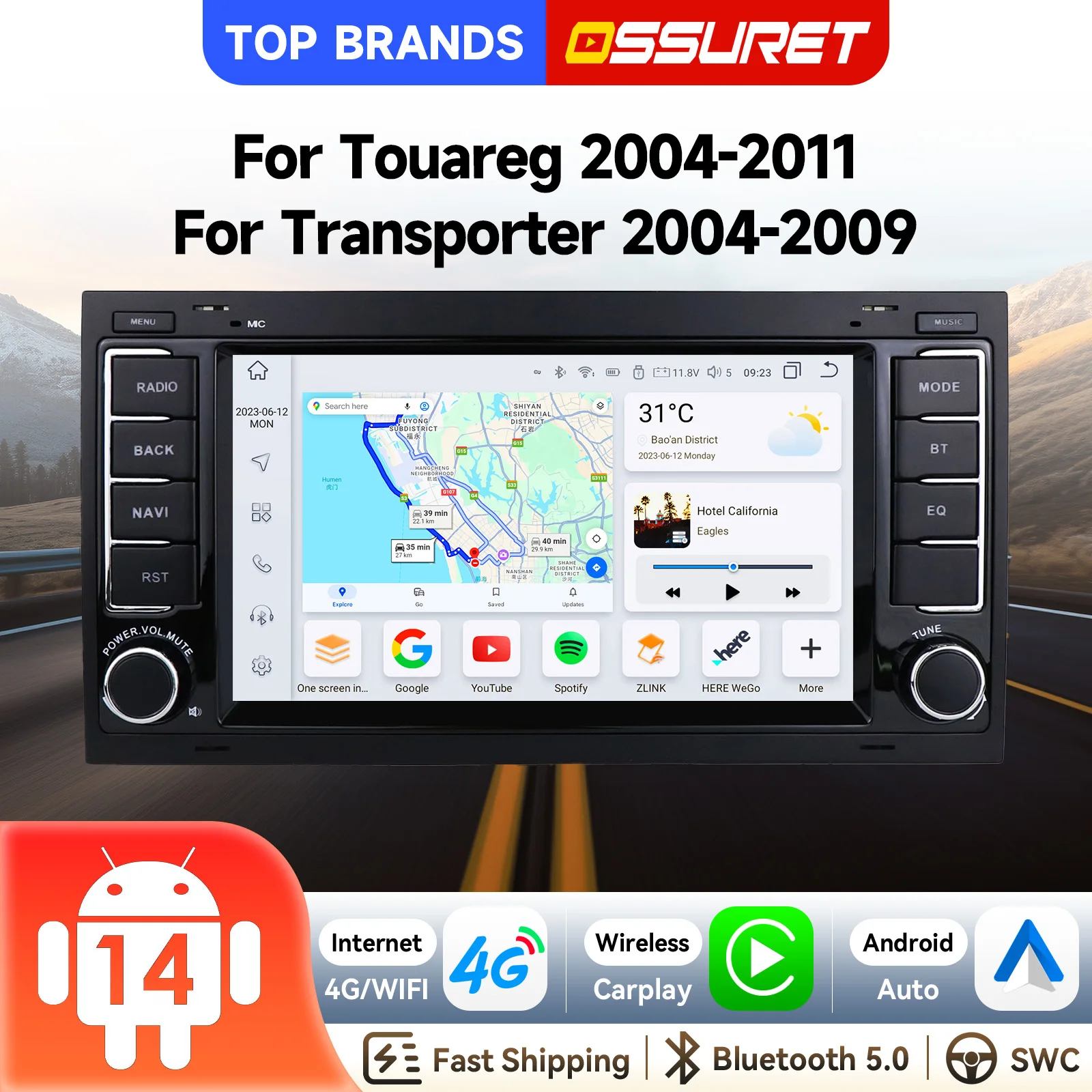 GPS-Navigation 7'' Android 15 Autoradio für Touareg 2004-2011 für Transporter 2004-2009 Autoradio Wireless Carplay Android Auto SWC 7862 Bluetooth Wi-Fi 4G AI AHD FM AM RDS DSP Audio Intelligenter