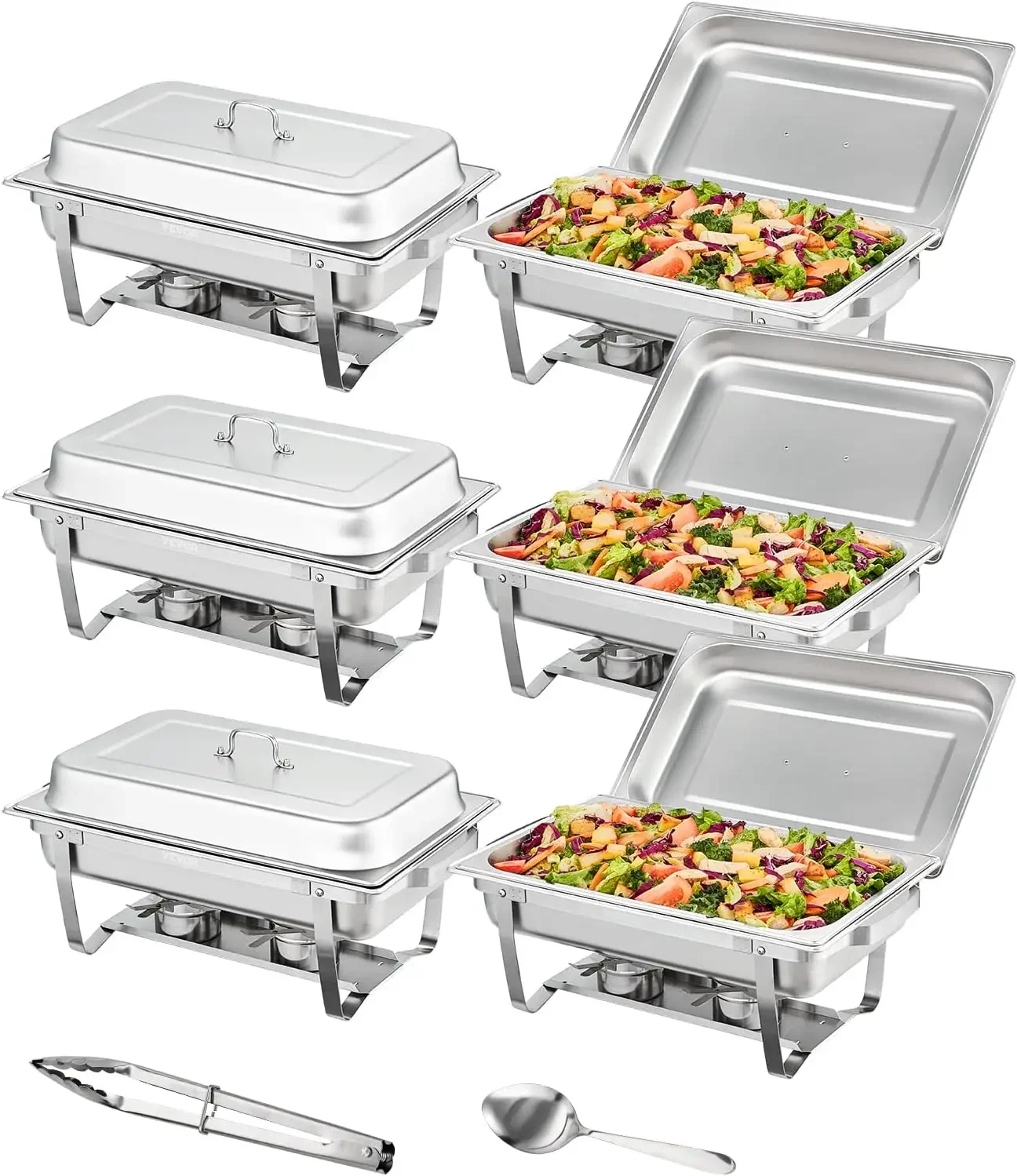 

Chafing Dish Buffet Set, 8 Qt 6 Pack, Stainless Chafer with 6 Full Size Pans, Rectangle Catering Warmer Server with