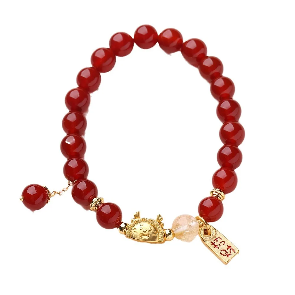 

Natural Red Agate Bracelet for Women Dumpling Dragon Style Delicate Bracelet for 2026 Chinese New Year Zodiac Year Gifts