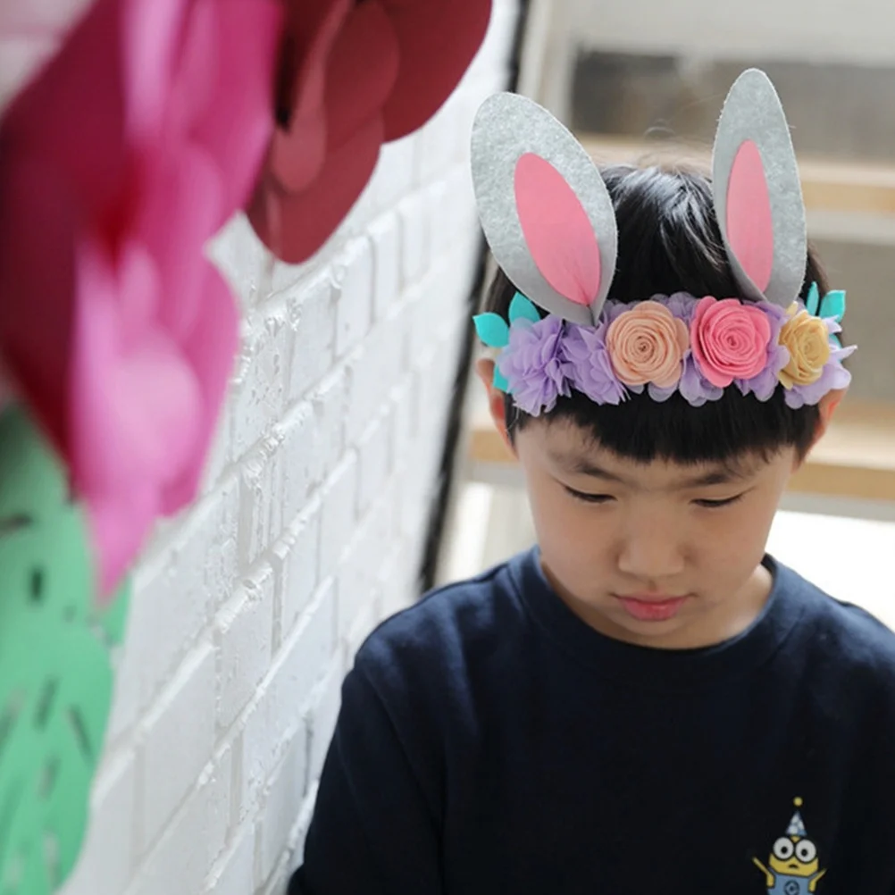 

2Pcs Rabbit Ear Hair Bands Baby Headband Flower Design Soft Lightweight Kids Headwrap Photograph Props White Grey Baby Hair