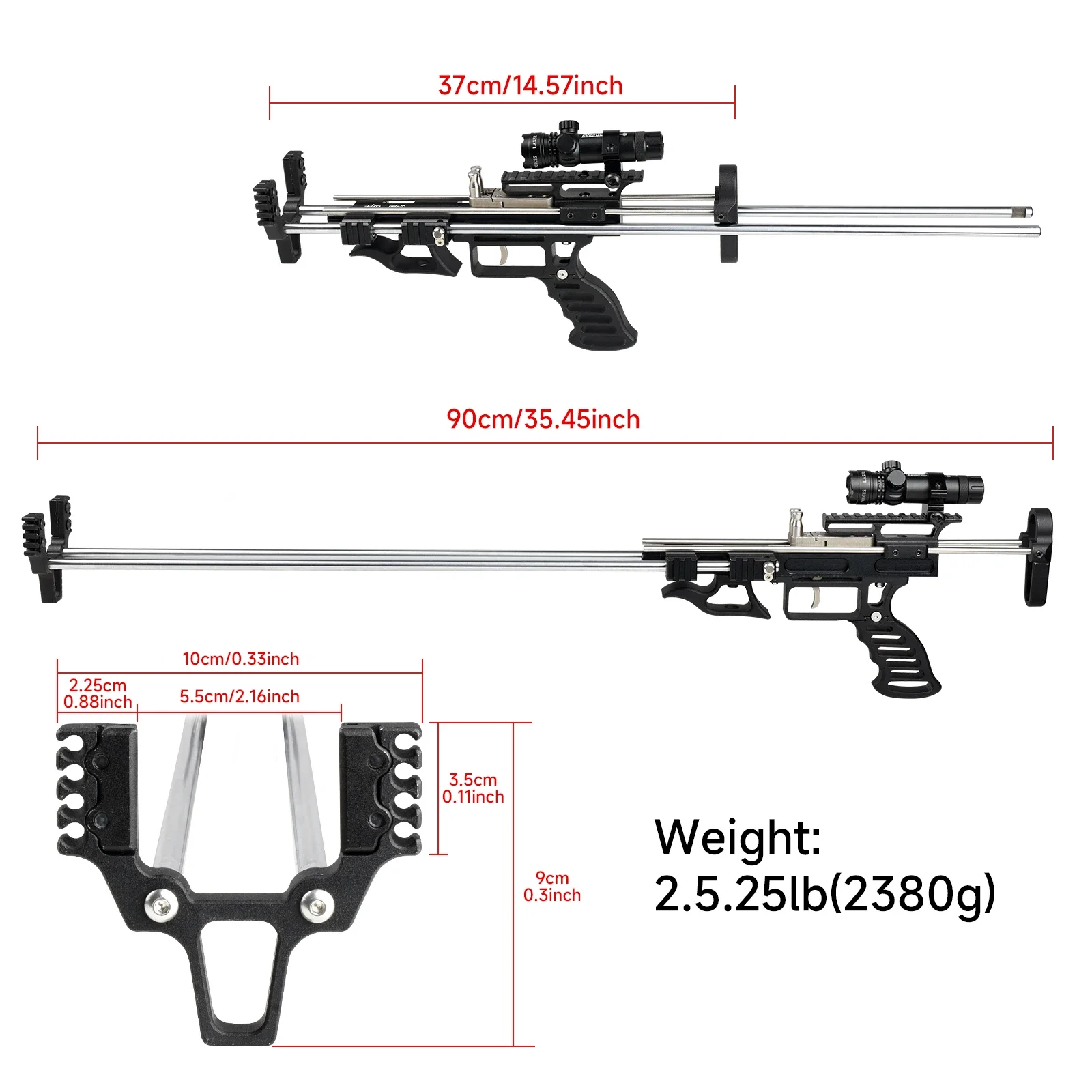 80 LBS Retractable Long Pole Slingshot Laser Aiming Powerful Dual-purpose Metal Slingshot Outdoor Hunting Shooting Set