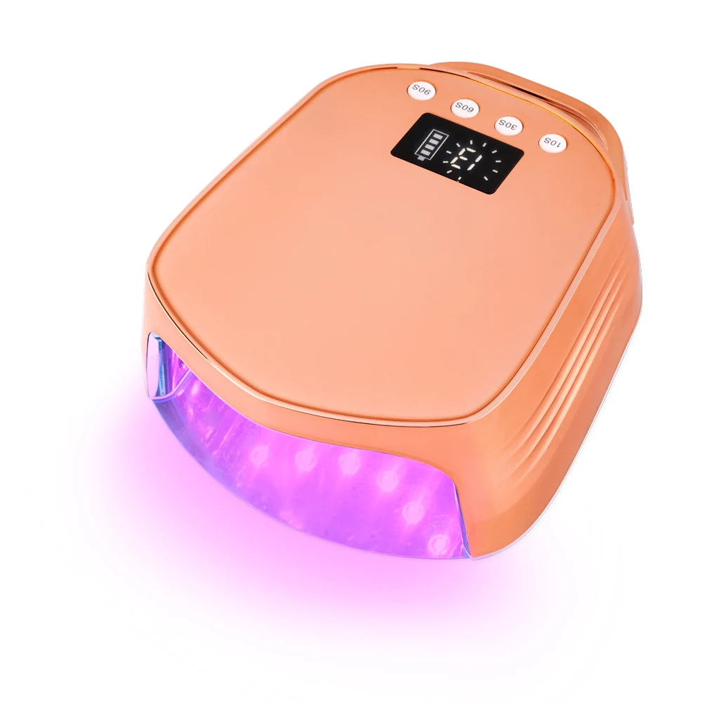 Metallic Rose Gold Color 96W Cordless Pro Cure UV LED Nail Lamp Mirror-finish Interior for Convenient Salon Use