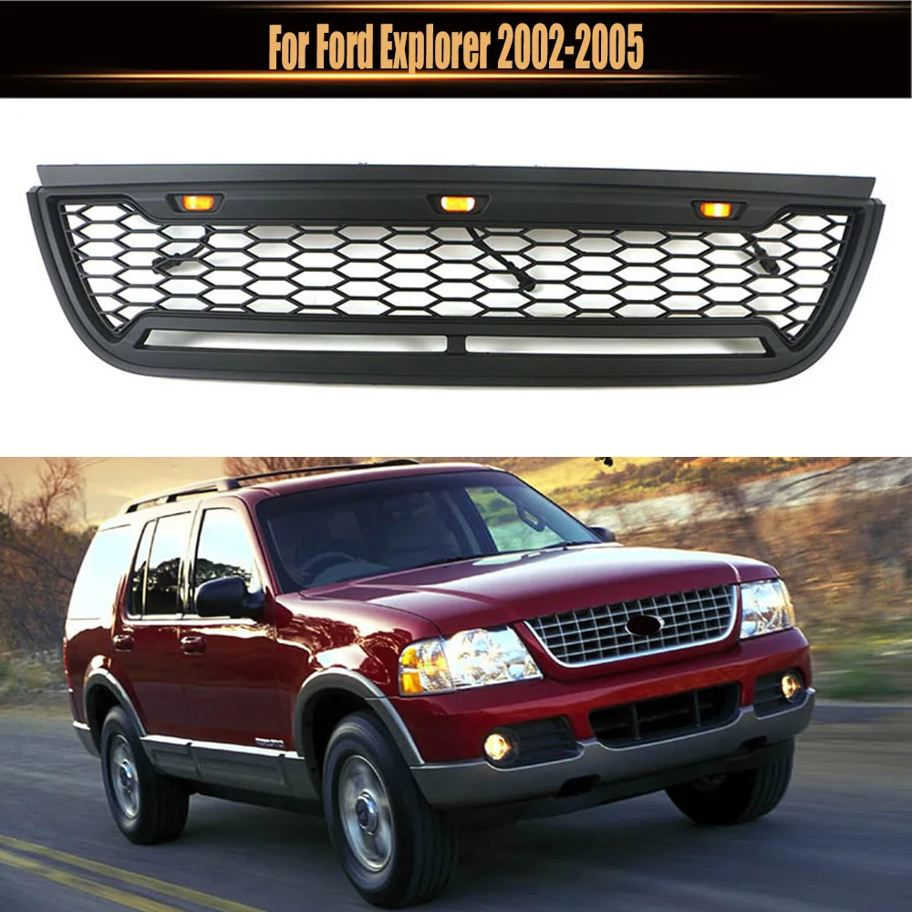 

Exterior Radiator Grill Matte Black LED Grille With Letter And Light Bar Fit For Ford Explorer 2002-2005 Bumper Trims Cover