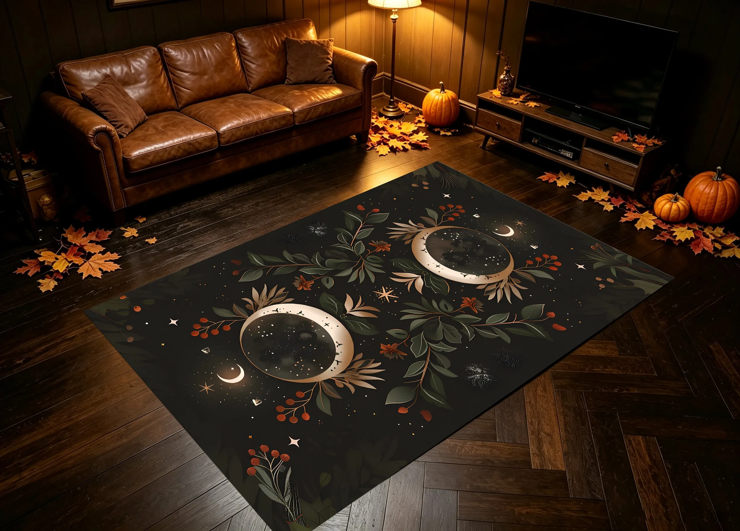 Velvet Rug Dark Retro Symmetrical Star Moon Berry Pattern for Entryway Bedroom Living Room Decor