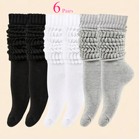 6 Pairs Women's Autumn Winter Mid-Calf Socks Fashionable Simple Solid Color Warm Comfortable Casual Stacked Knitted Socks