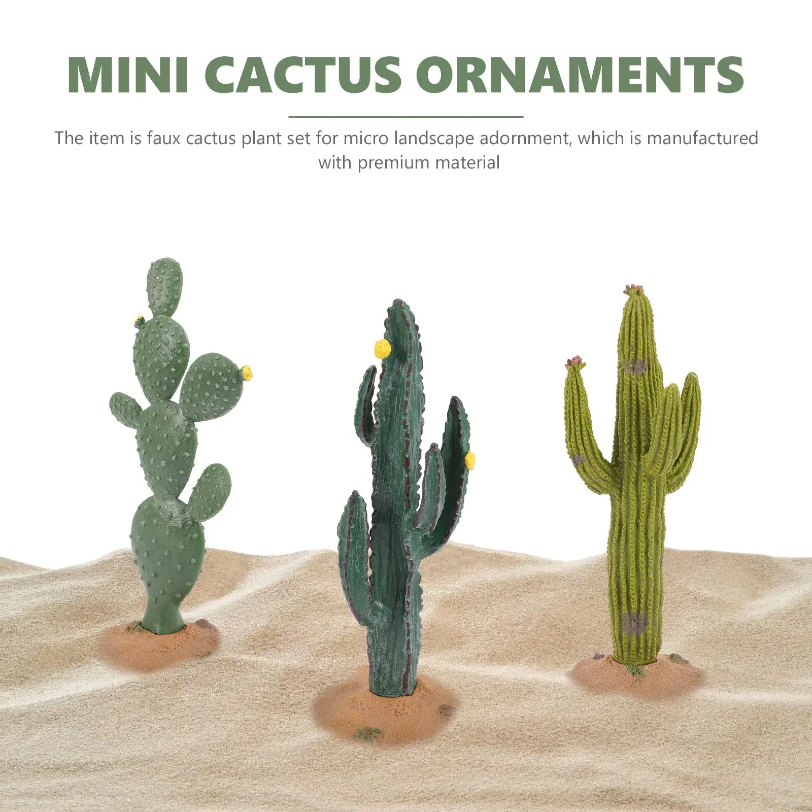 

3 Pcs Mini Cactus Figurines Simulated Plants Decor naments for Home Office Car Table Tropical Desert Greenery Craft