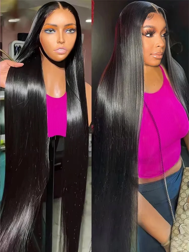 Pre Cut 250% Brazilian 40Inches Bone Straight 13x4 HD Lace Frontal Wig 7x5 Glueless Closure Ready To Wear Human Hair Wig on Sale