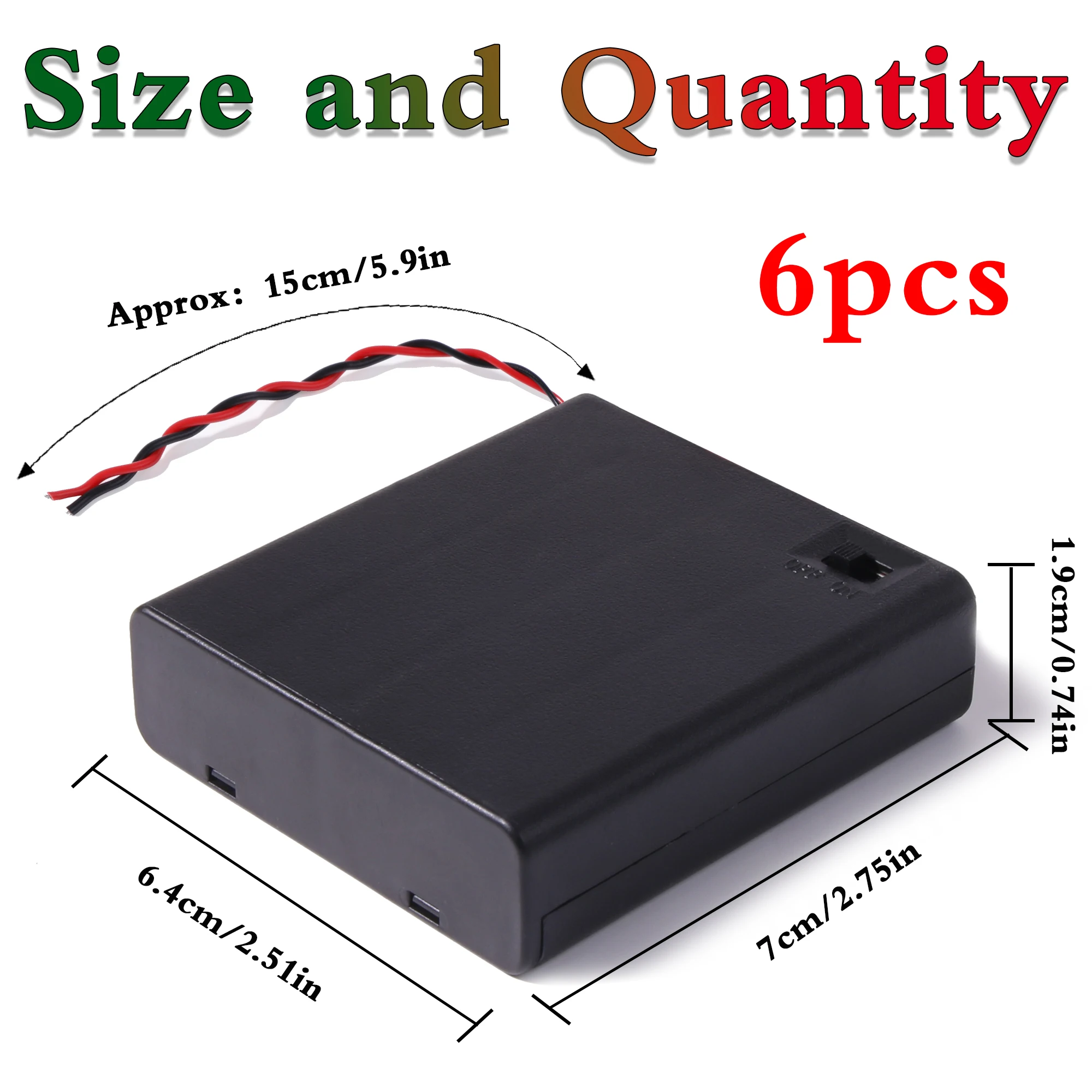 4 AA Battery Holders with Switch and Leads, 6V Battery Compartment with On/Off Switch for Convenient Power Management 6 Pcs