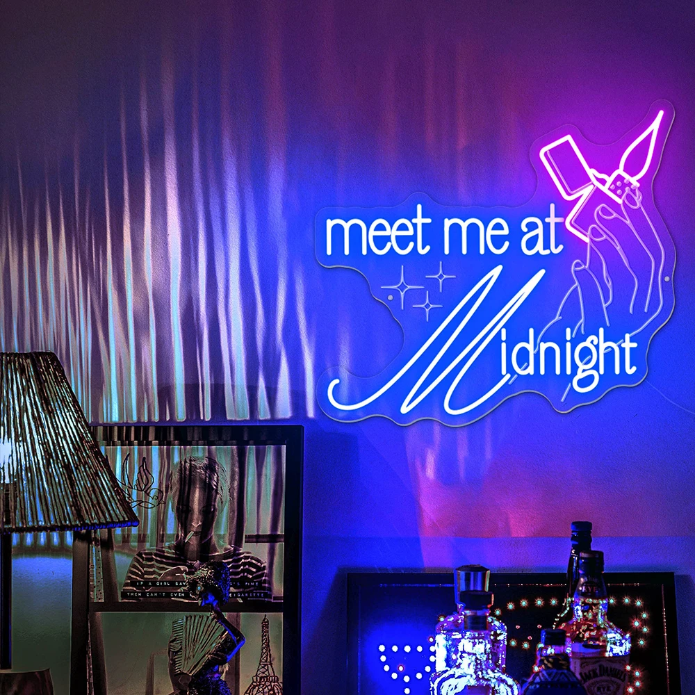 Meet Me At Midnight Neon Sign ตกแต่งห้องนอน Midnights Merch ของขวัญงานแต่งงาน Neon Sign Music Lover ของขวัญไฟแช็กป้าย Bar Pub Decor