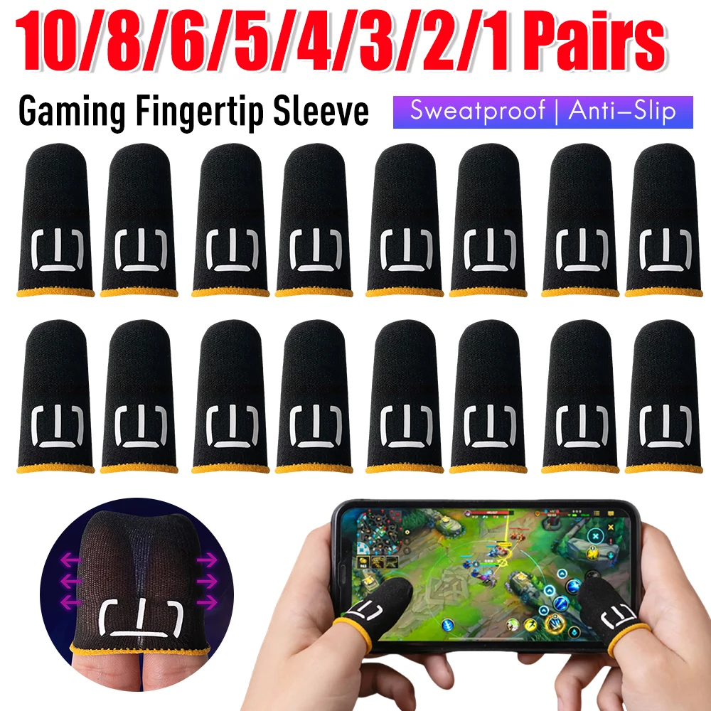 10/8/6/5/4/3/2/1Pair Gaming Finger Glove Fingertips Cot Sweatproof Fiber Thumb Cover Anti-slip Fingers Sleeves for Mobile Gaming