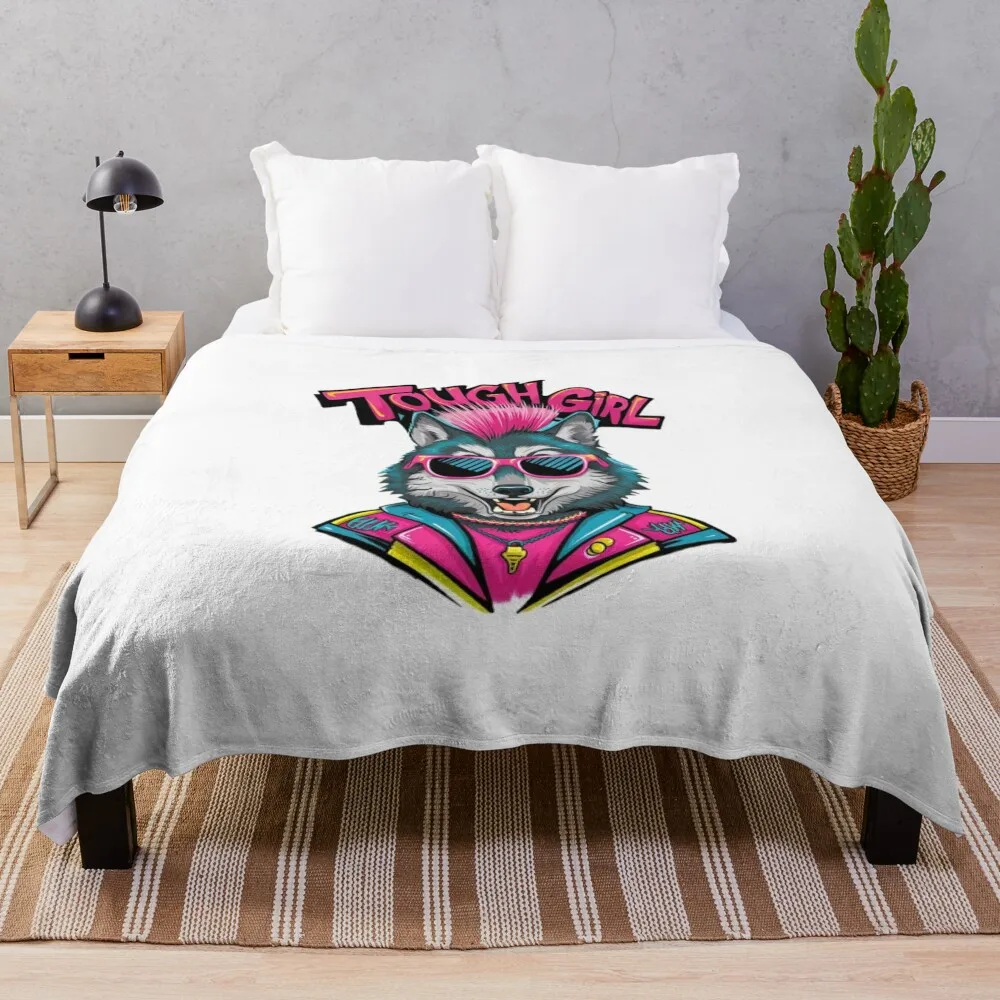 Tough Girl Graffiti Wolf, Funny Wolf Cliparts , Funny Graffiti Animals Throw Blanket halloween for sofa Blankets