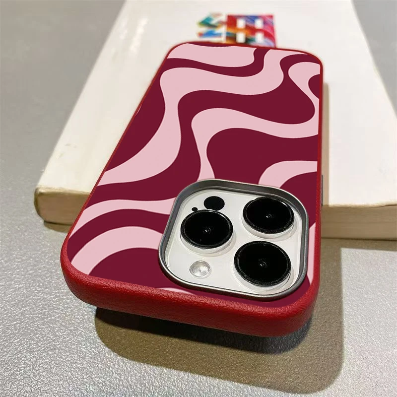 เคสโทรศัพท์ลายคลื่นนามธรรมสีชมพูย้อนยุค สำหรับ iPhone 17 16 Pro 16E 15 14 13 12 11 Pro Max 17 Air X XR XS 7 8 Plus แบบนิ่ม