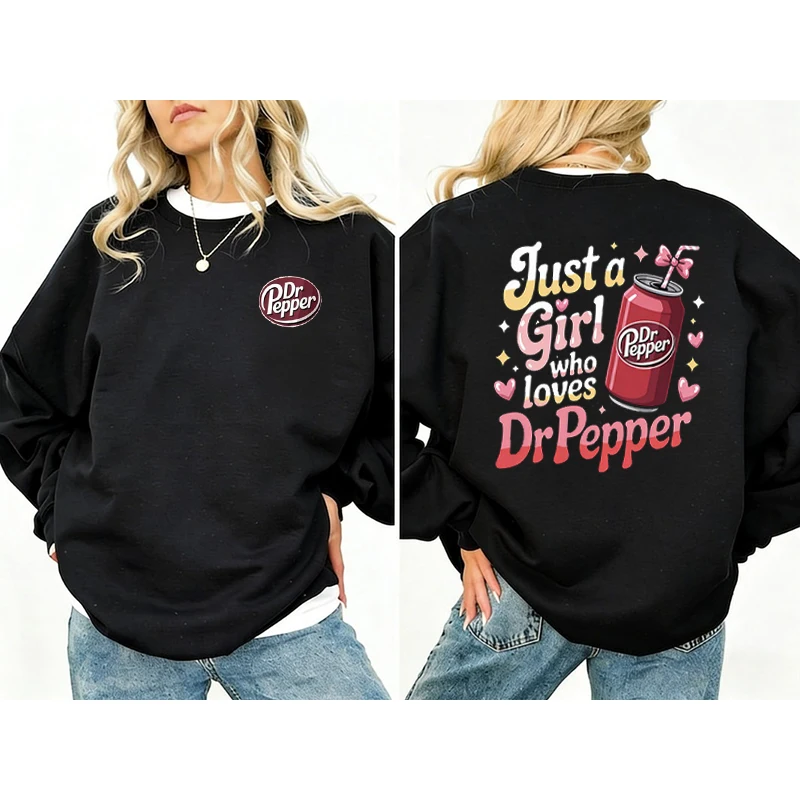 DRPEPPER Graphic Sweater Funny Pattern Jumper Girl Who Loves Dr Pepper Pullover Humor Loose Pullover Mujer Sudadera Girl Sweater