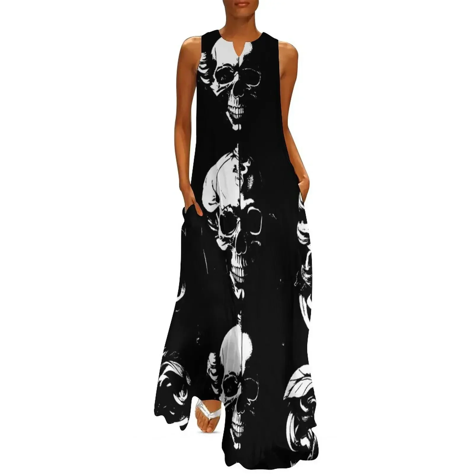 

skull black and white death Long Dress wedding guest dress 2025 evening dress vintage ladies dresses for women 2025