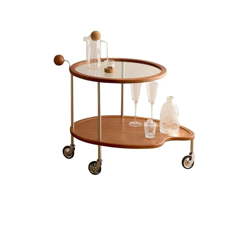 Vintage-style small cart, living room mobile side table, small apartment glass coffee table
