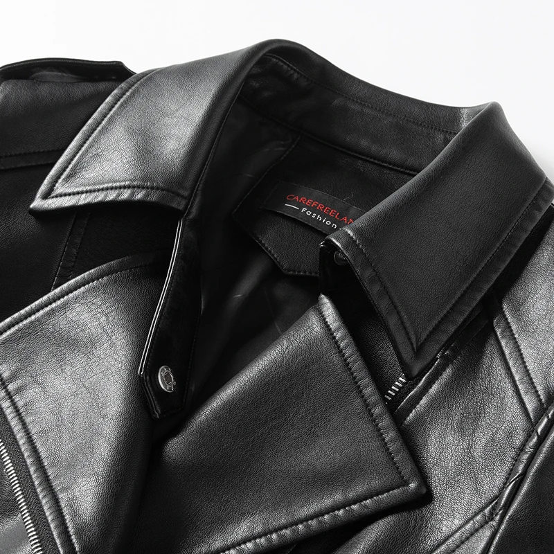 2025 New Women's ort Fit Leather Jaet Genuine eepskin Korean Sle Slimming Large Size Zipper Closure Commute Sle