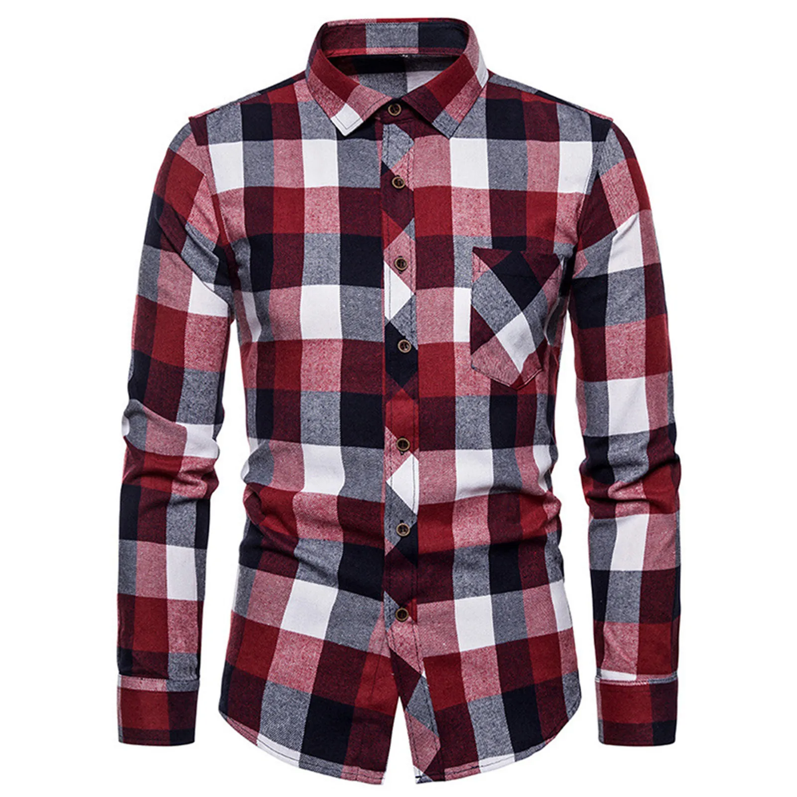 Men\'s Plaid Shirt Autumn And Winter Casual Long Sleeved Lapel Comfortable Flannel With Pockets Patchwork Fashion Loose Tops