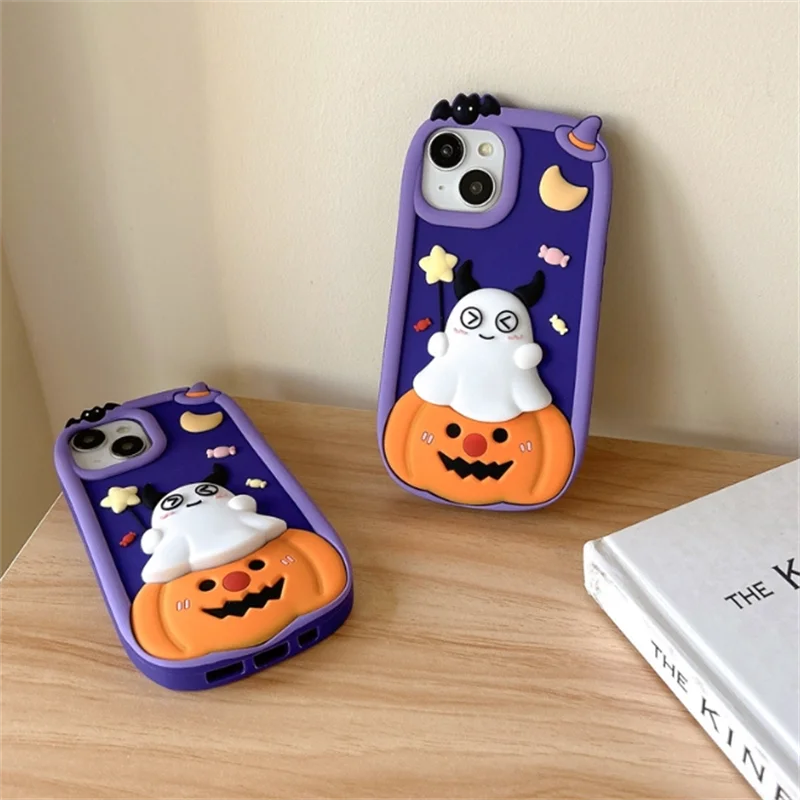 

3D Cartoon Funny Halloween Pumpkin ghost Soft Silicon Phone Case For iPhone 16 Pro Max 15 Pro 14 13 12 11 Shockproof Cover Gift