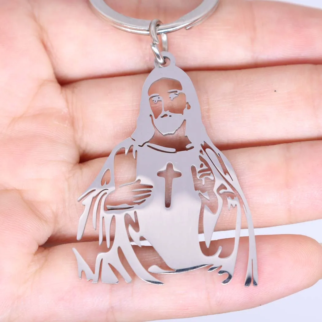 New fashion stainless steel hollowed Jesus pendant Keychain men's and women's bags Car Israel pendant accessories small gifts