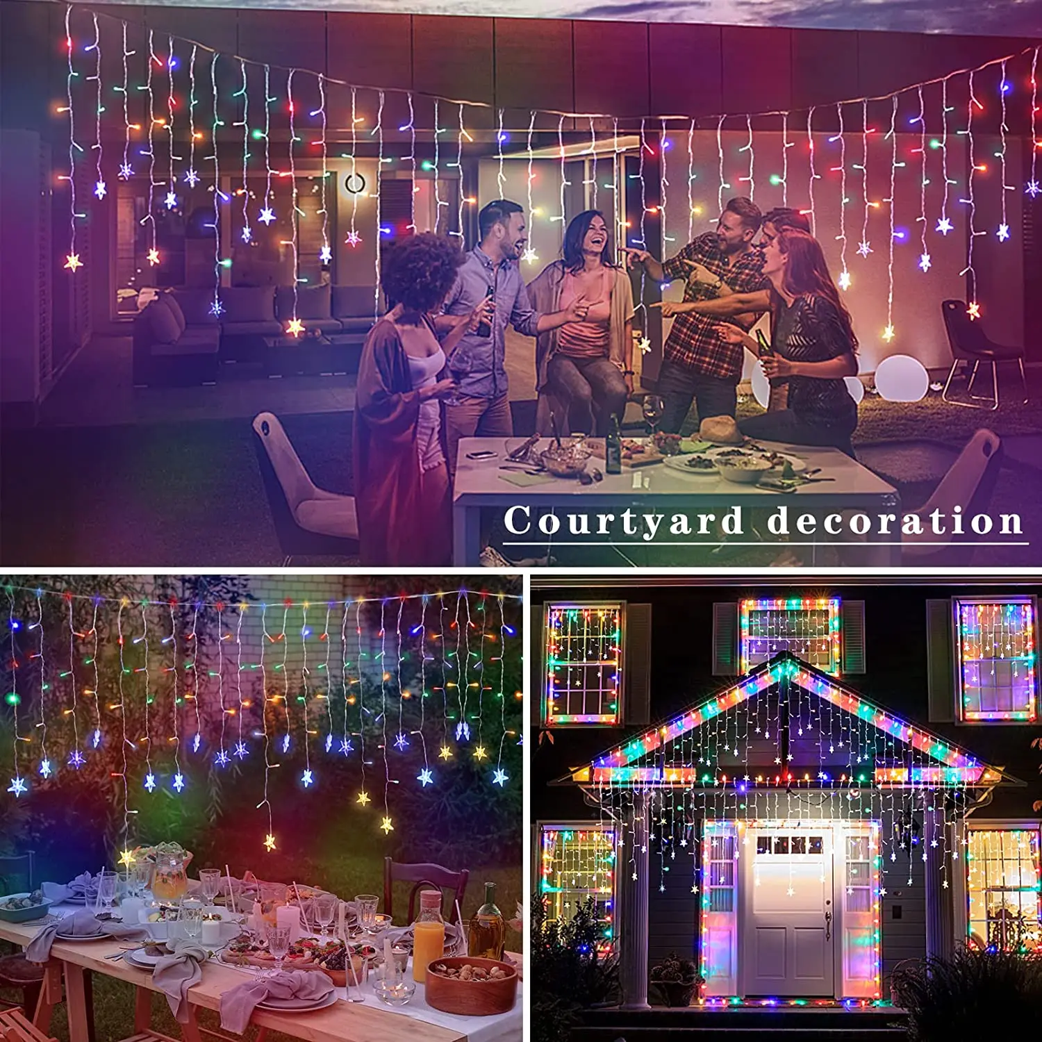 Decoración navideña en la casa 2025 Luces de estrella de carámbano LED Guirnaldas de cortina al aire libre impermeables IP44 7-20 metros de longitud Año Nuevo 2025 para San Valentín / Boda / Navidad / Casa / Aleros / D