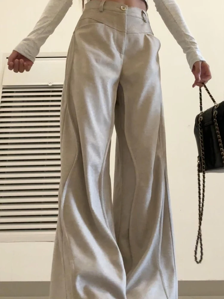 Spodnie damskie z szerokimi nogawkami z wełny, na jesień i zimę, ocieplane, z podszewką, lejące, eleganckie, codzienne, proste...