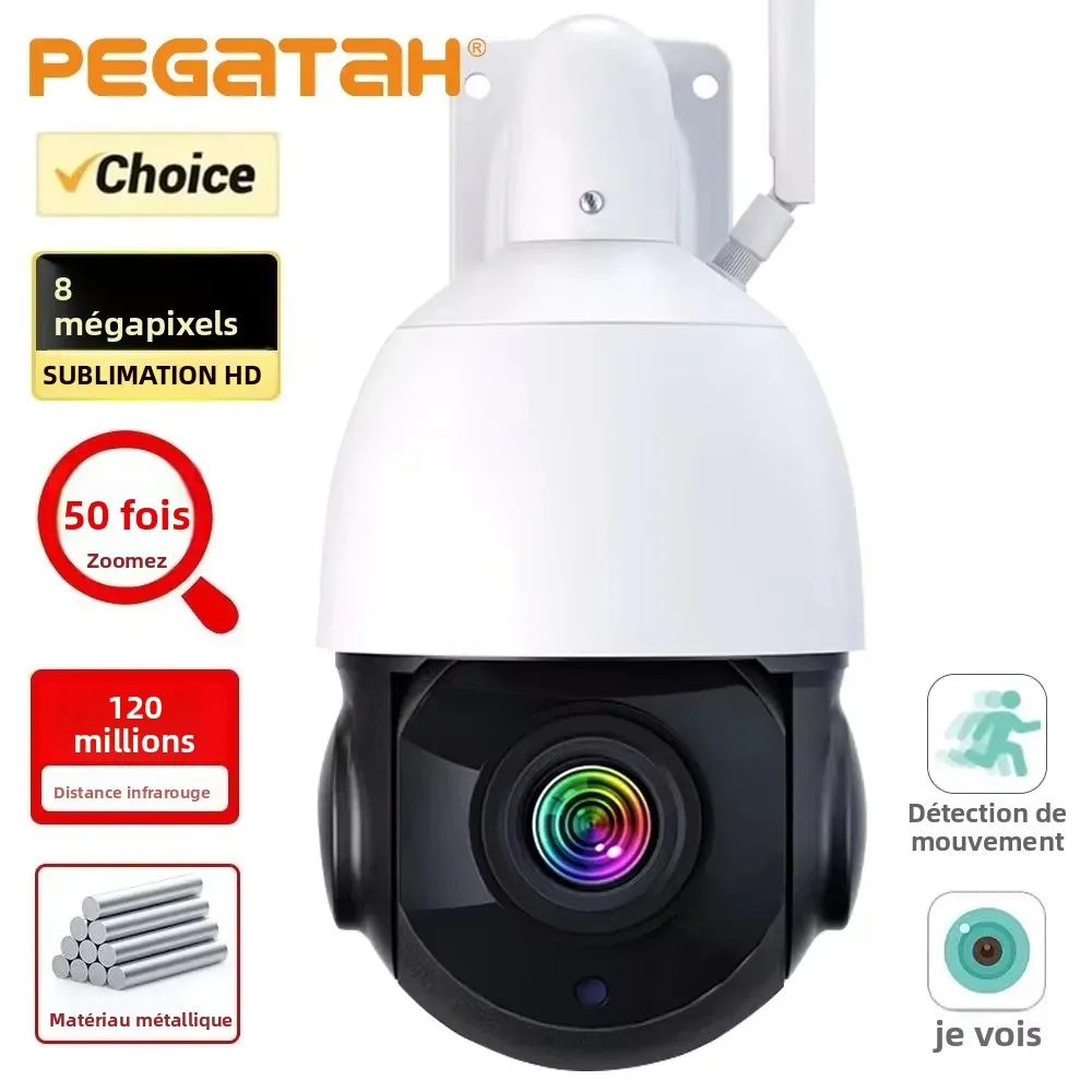 PEGATAH 4K 8MP WiFi caméra de Surveillance vidéo 50X Zoom CCTV AI détection humaine sécurité extérieure PTZ IP Cam 60m couleur Vision nocturne