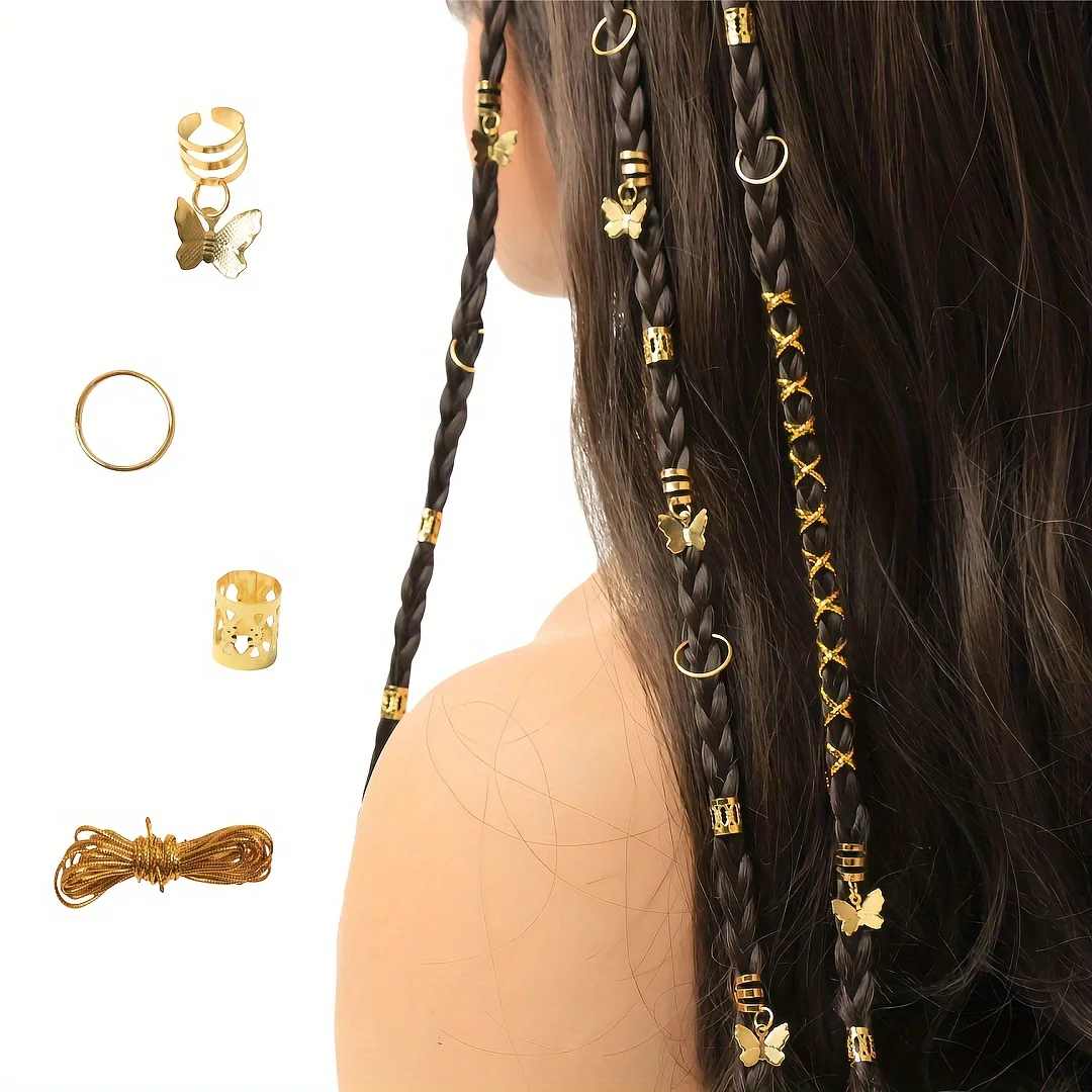 36pcs Hair Rings Set For Women, Y2K Hip-Hop Punk Style Hair Accessories for Braids for Women and Girls Combination Party Gift