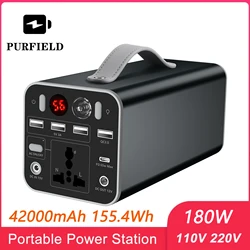 PURFIELD 156Wh 180W Portable Power Station 110V/220V Solar Generator Outdoor Emergency Mobile Power Bank For Camping Power LED