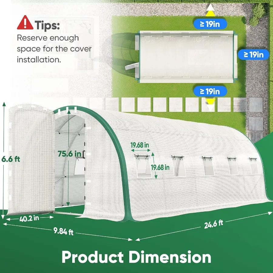 25x10x6.6FT Tunnel house for Outdoors with 2 Hinged Doors