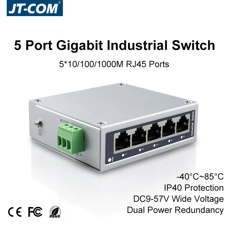

5 RJ45 Ports 1.25G Industrial Ethernet Switch 1000BASE-T Network Switch Plug and Play Hub Internet Splitter Fanless
