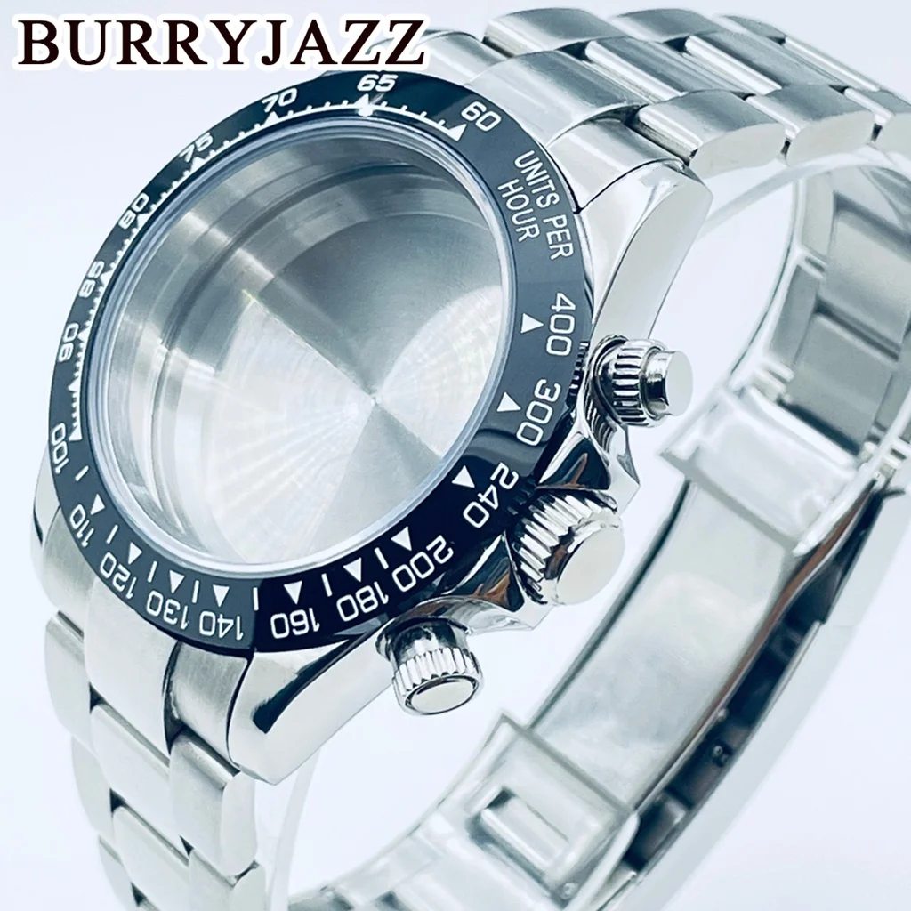 40mm Chronograph Indices Ceramic Bezel Sapphire Crystal Watch Case Accessories Watch Parts ForVK63 VK63A QuartzMovement