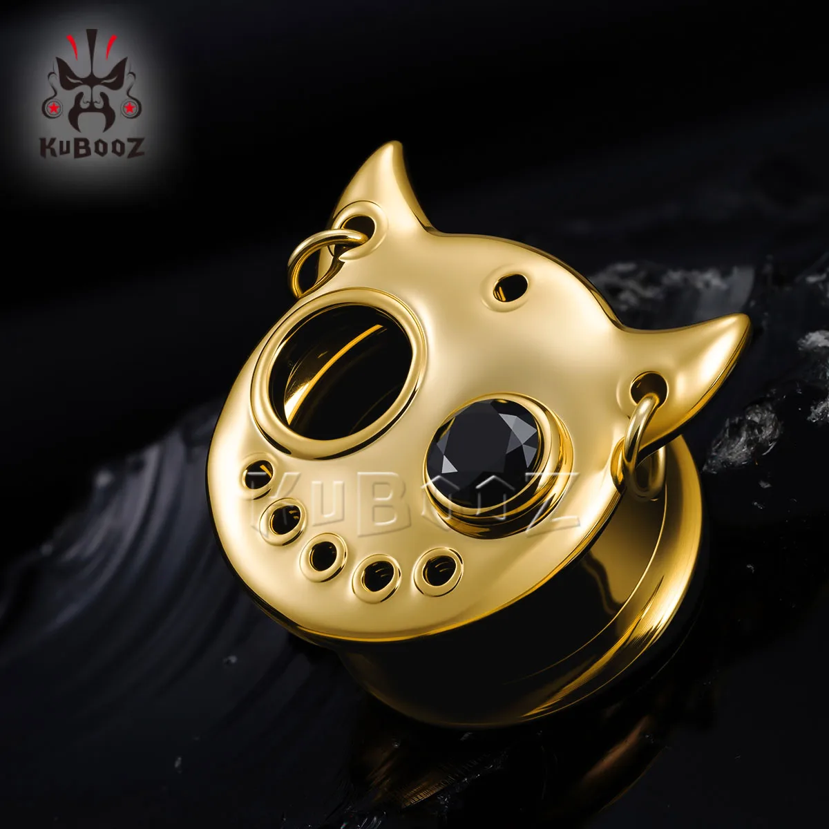 KUBOOZ Devil Eye Ohr-Tunnel-Plugs aus 316L Edelstahl, hypoallergen, mit CZ-Steinen, Ohr-Dehnungsringe, Punk-Gothic-Piercing-Schmuck – Detail 7