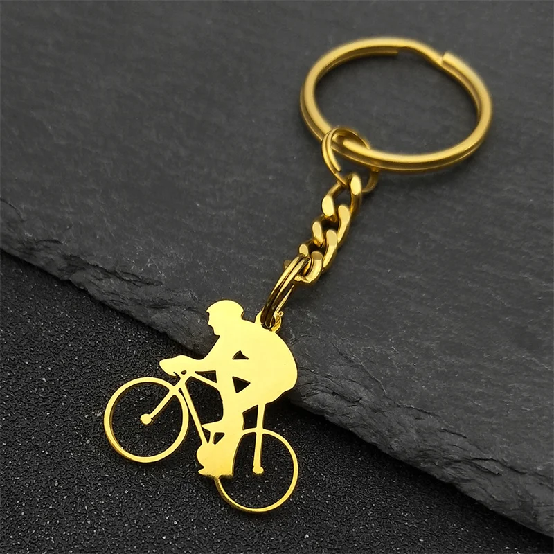 الهيب هوب دراجة رجل الفولاذ المقاوم للصدأ قلادة المفاتيح للنساء الرجال الذهب اللون دراجة نارية رجل مفتاح سلسلة مجوهرات