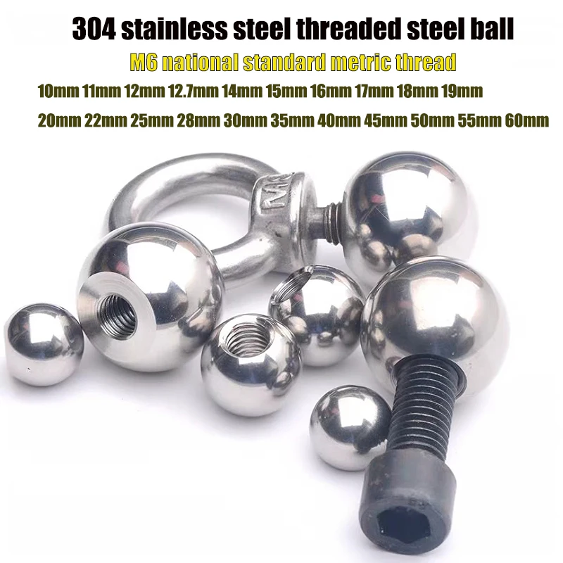 1/5/10/20/30pcs Metric Thread Half Hole Ball M6 Stainless Steel Drilling Balls Female Thread Blind Hole Bead OD 10mm 11mm ~60mm