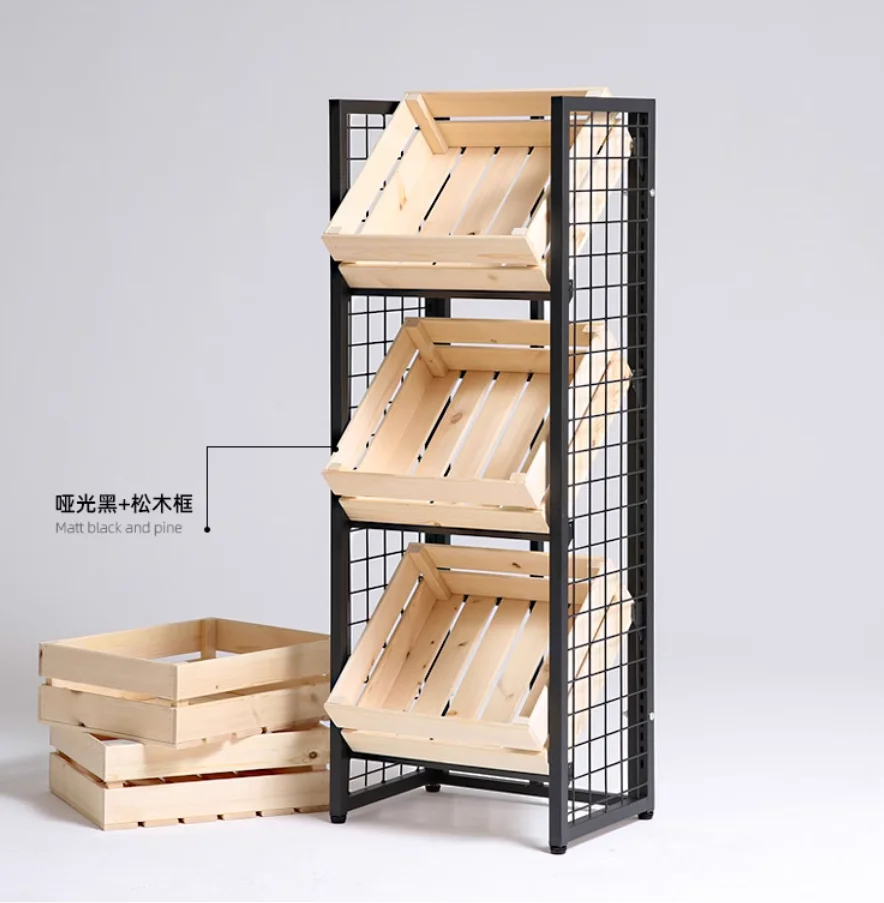 

Демонстрационная полка для магазина фруктов, стойка для овощей в супермаркете, стальная и деревянная витрина для вина