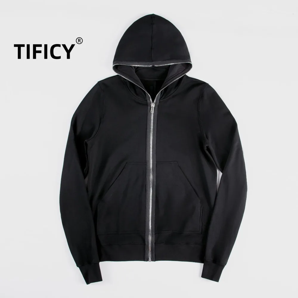 Dark RO Style Hoodies Sweatshirts Men's Cotton Autumn Long Zipper Top Slim Fit Long Sleeved Knitted Hooded Sweatshirt Jacket