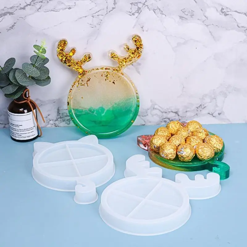 31BB DIY Christmas Tray Silicone Mold Fruit Plate Casting Mold Serving Borad Crystal Epoxy Mold Cup Mat Crystal Mold