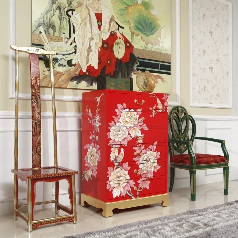 Новый китайский стиль, китайский красный шкаф с несколькими ведрами, шкаф из цельного дерева, декоративный шкаф для виллы, шкафчик для спальни, свадебной комнаты