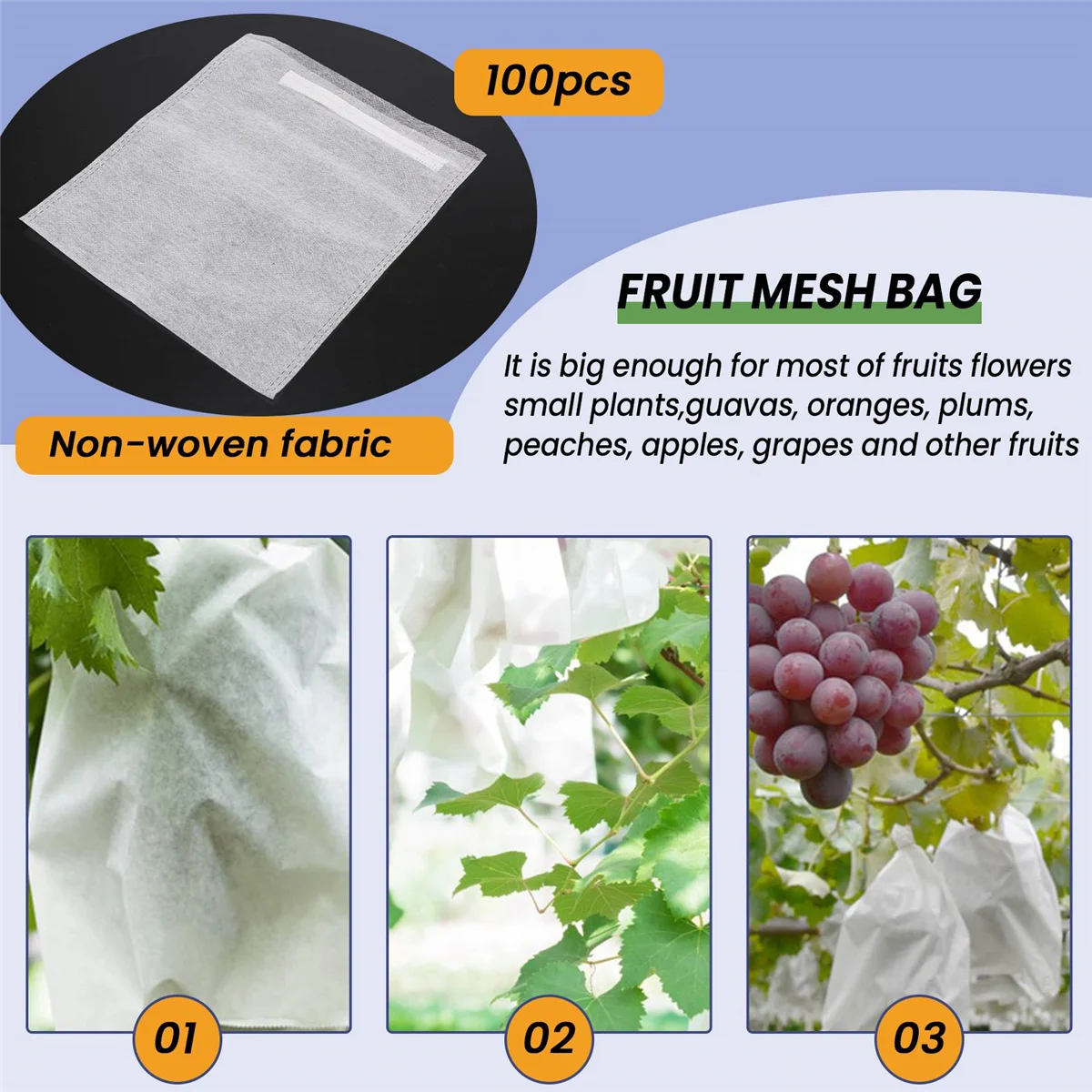 100PCS Garden Plant Fruit Cover Protect Net Mesh Bag Against Insect Bird