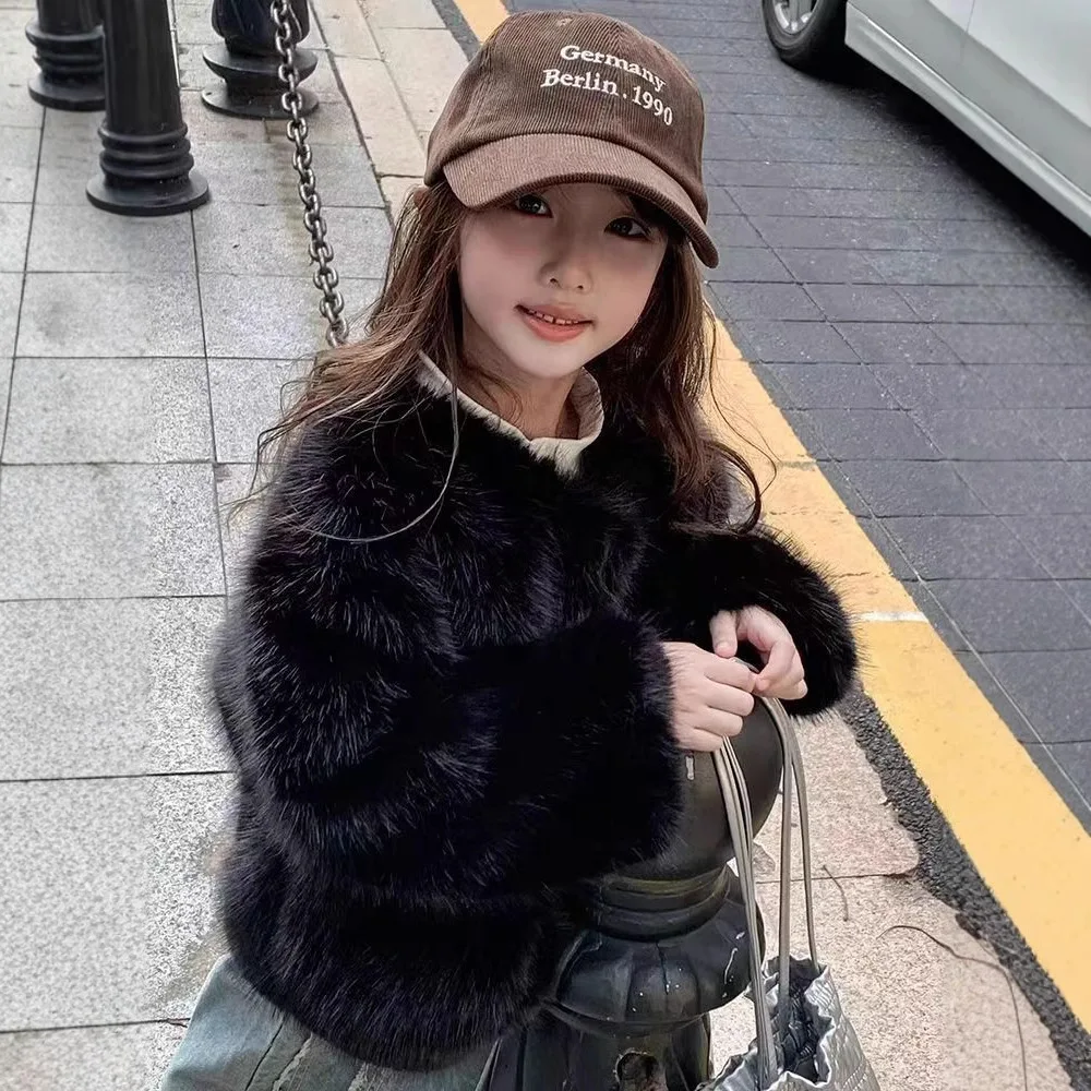 

25 New Children's Thick Faux Fur Coat Baby's Stylish Fur Top Medium To Large Children's And Girls' Cotton Clothes Winter Clothes