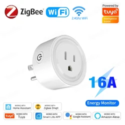 Tuya Zigbee Smart Socket US Plug 16A With Power Monitoring Timing Function Smart Life App WiFi Outlets Works With Alexa Google