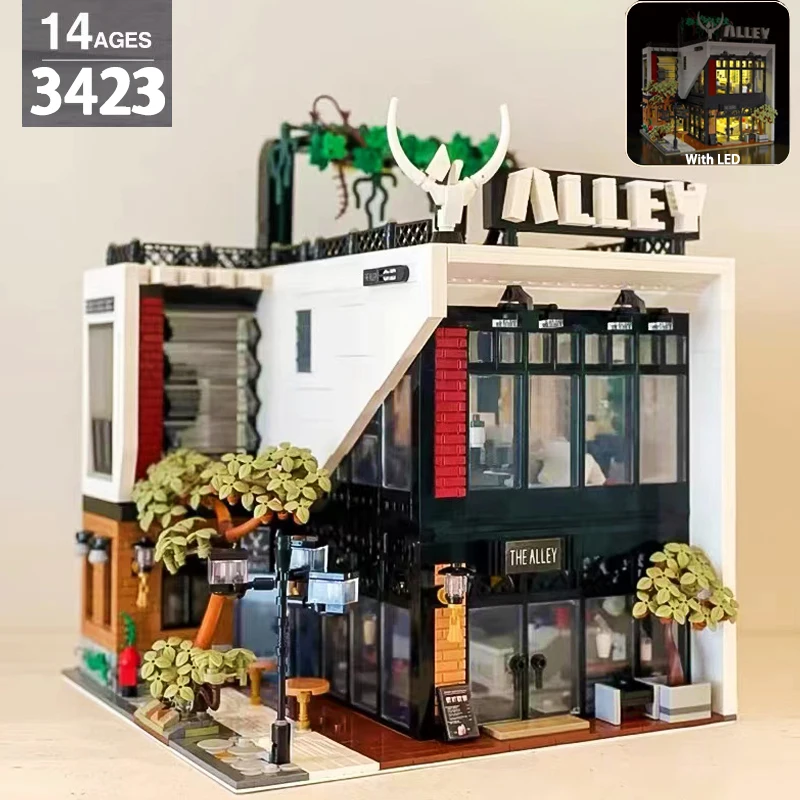 

Street View Antler Lane Cafe House Building Block Creative Expert Milk Tea Shop Leisure Restaurant Model Bricks Boy Toys Moc