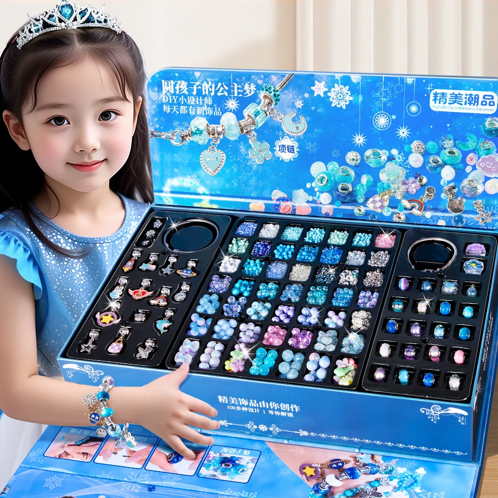 Girl Crafts Beads DIY Jewelry Make Kit Art Supplies Kid Bracelets Threading Beads Manual Activity Toy for 6 Years Birthday Gifts