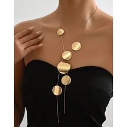 KMVEXO 2025 Vintage Gold Color Sequin Long Necklaces for Women Hollow Sweater Chains Necklace Statement Men Gothic Jewelry Gift