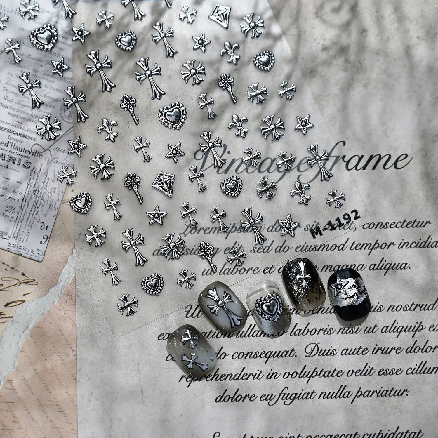 Dark Silver Cross Nail Stickers Retro Punk Heart Rivet Design Self Adhesive Premium Vinyl for Women Party Decor view 4