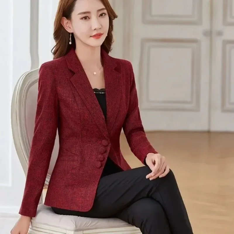 แฟชั่นผู้หญิงเสื้อแจ็คเก็ตทํางาน 2025 Office LadyชุดSlim Single BreastedธุรกิจหญิงBlazer Coatsอย่างเป็นทางการVeste Femme