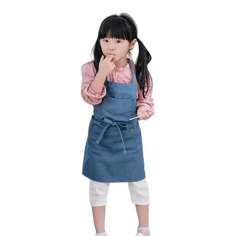 Kids Apron Denim Parent-Child Apron Cotton Korean Version Cover-up Avental Cozinha Pinafore Antifouling for Baking Painting