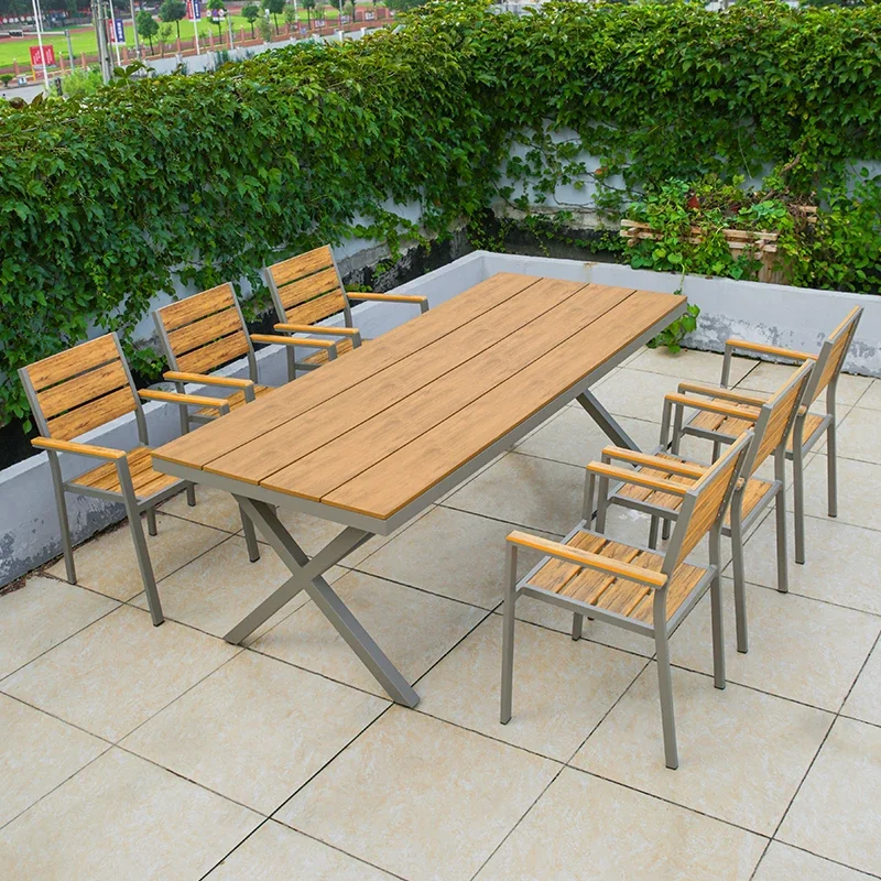 7pcs Luxury Outdoor Dining Table Set 6 Chairs Backyard Terrace Furniture Garden Table And Chairs