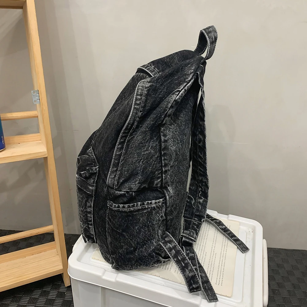 Backpack for Women Men Multi-pocket Shoulder Bag Denim Solid Retro Rucksack Daypack Travel Gym Bag